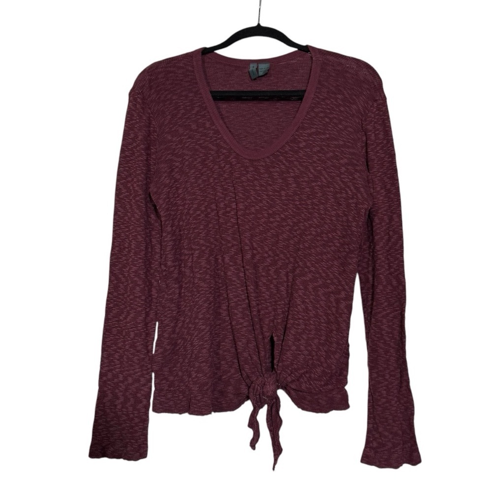 Anthropologie Left of Center Slub Knit Sweater Tie Front Burgundy Size Medium